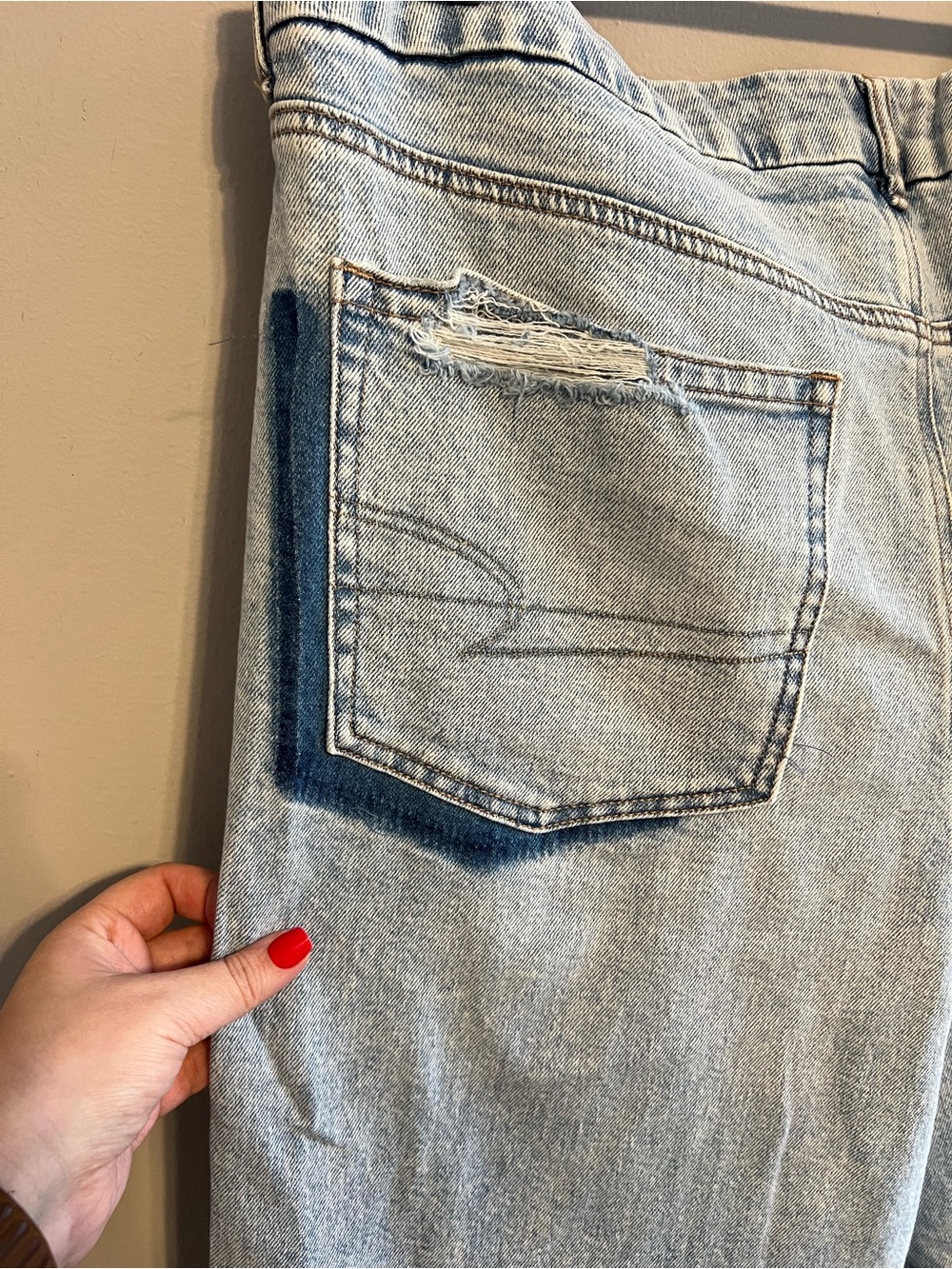 American Eagle Wide Leg Strigid High Waist Light Wash Denim | Women’s 20 Short - Picture 4 of 6